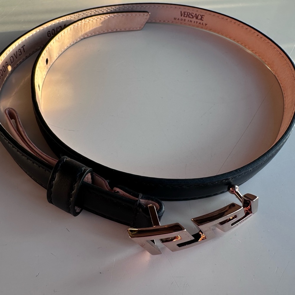 VERSACE Greca Belt Nero Oro Black Leather Buckle - Picture 10 of 12